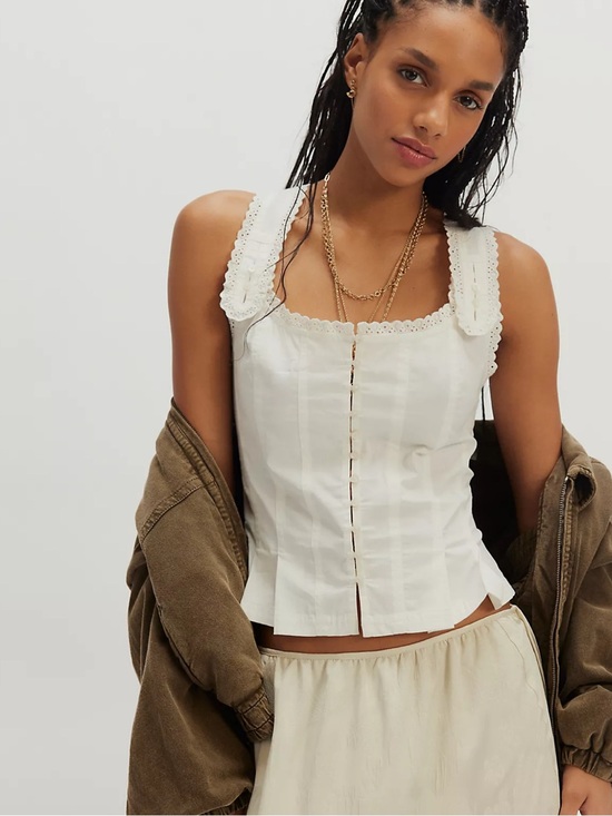 Free People Tops - Free People Women's Bridgette Corset Scoop Neck Solid Top